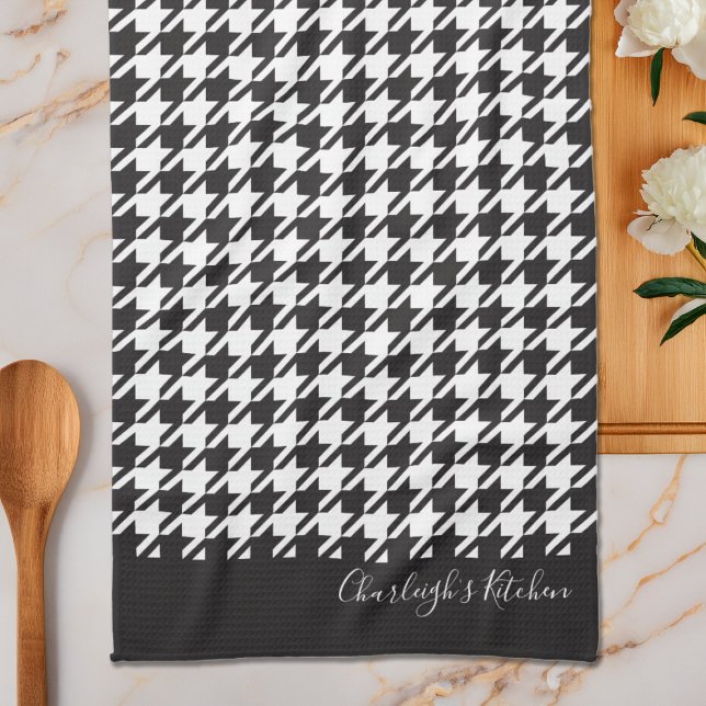 Classic Modern Black and White Houndstooth Tea Towel (Creator Uploaded)
