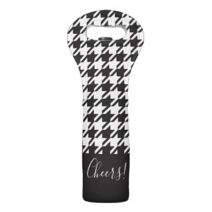 Classic Modern Black and White Houndstooth Wine Bag