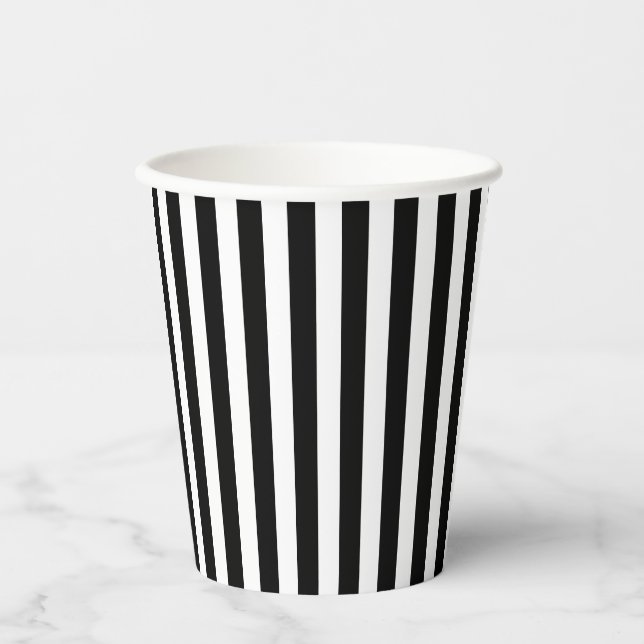 Classic Modern Black and White Vertical Striped Paper Cups (Front)