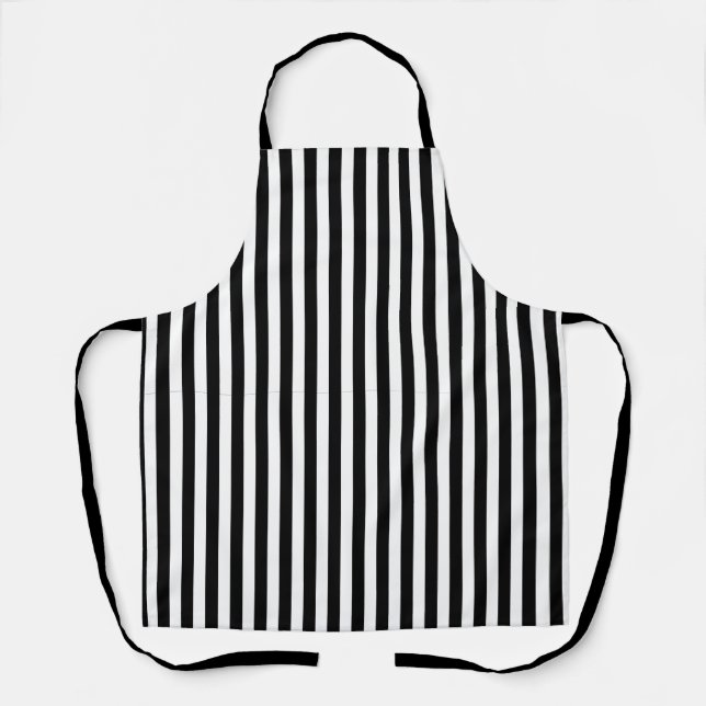 Classic Modern Black and White Vertical Stripes Apron (Front)