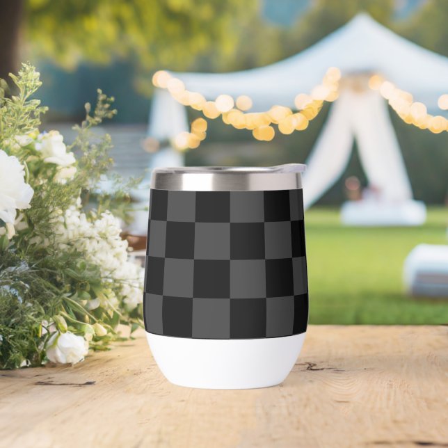 Classic Modern Black & Smoky Black Chequerboard  (Wedding)