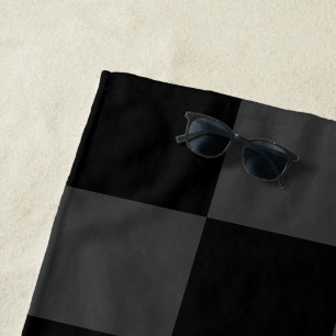 Classic Modern Black & Smoky Black Chequerboard Beach Towel