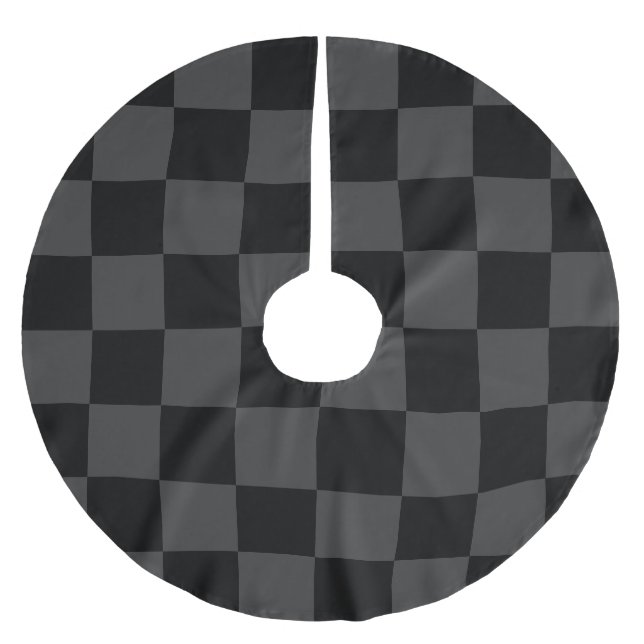 Classic Modern Black & Smoky Black Chequerboard  Brushed Polyester Tree Skirt (Front)