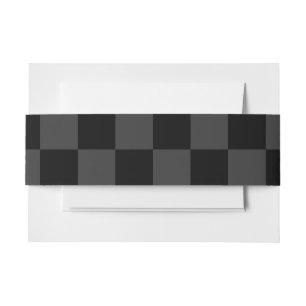 Classic Modern Black & Smoky Black Chequerboard  Invitation Belly Band