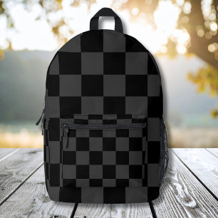 Classic Modern Black & Smoky Black Chequerboard Printed Backpack