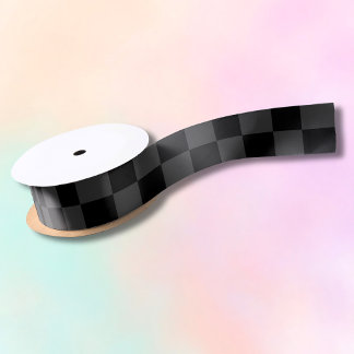 Classic Modern Black & Smoky Black Chequerboard Satin Ribbon
