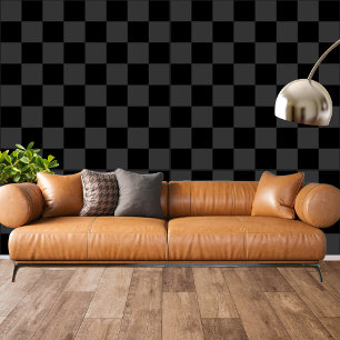 Classic Modern Black & Smoky Black Chequerboard  Wallpaper