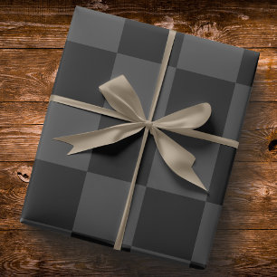 Classic Modern Black & Smoky Black Chequerboard  Wrapping Paper