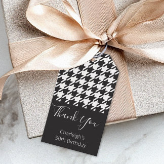 Classic Modern Black White Houndstooth Thank You Gift Tags