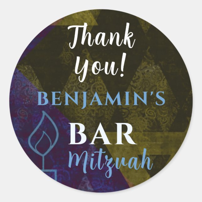 Classic Modern Blue Bar Mitzvah Bold Thank You Classic Round Sticker (Front)