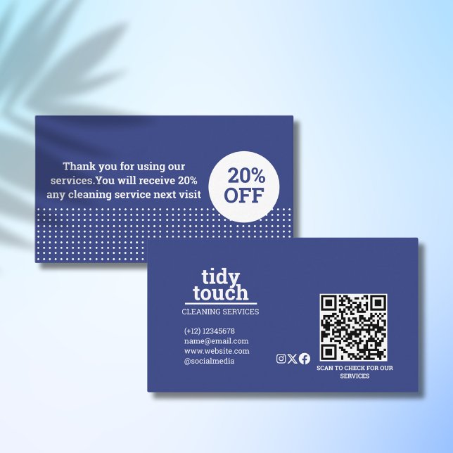 Classic Modern Blue Polka Dots Cleaning Services Discount Card (Creator Uploaded)