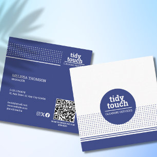 Classic Modern Blue Polka Dots Cleaning Services Square Business Card