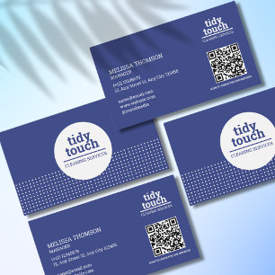 Classic Modern Blue White Polka Dots Cleaning Business Card