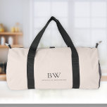 Classic Modern Blush Pink Charcoal Grey Monogram  Duffle Bag<br><div class="desc">This stylish,  modern personalised duffel bag features a classic serif monogram and sans serif name in charcoal grey on a blush pink background.</div>