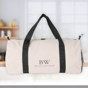Classic Modern Blush Pink Charcoal Grey Monogram  Duffle Bag