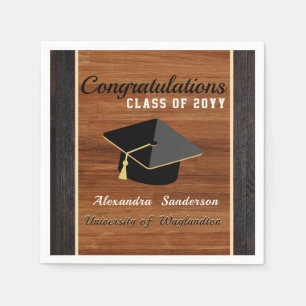Classic Modern Brown Wood Grain Graduation Cap  Napkin