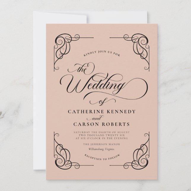 Classic Modern Calligraphy Beige & Black Script Invitation (Front)