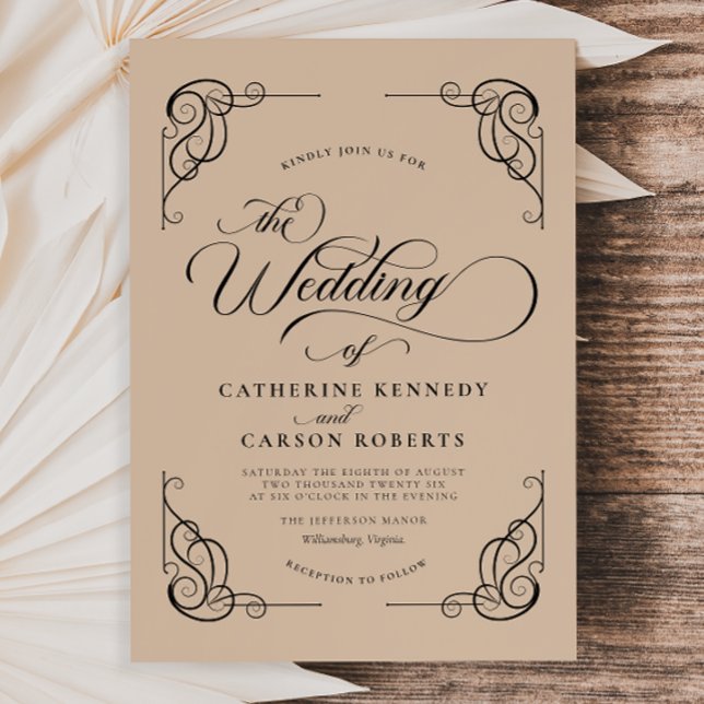 Classic Modern Calligraphy Beige & Black Script Invitation (Creator Uploaded)