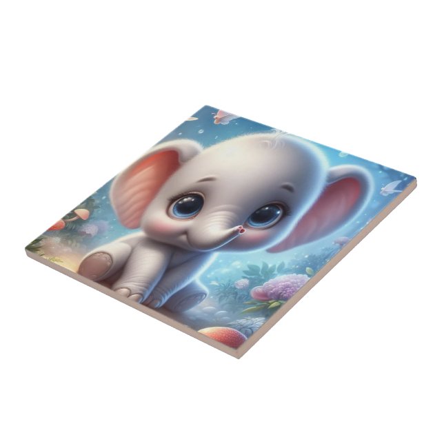 Classic Modern Ceramic Tile Baby White Elephant  (Side)