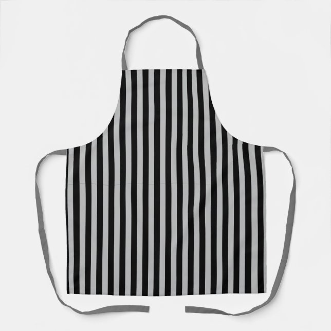 Classic Modern Dark Grey and Black Vertical Stripe Apron (Front)