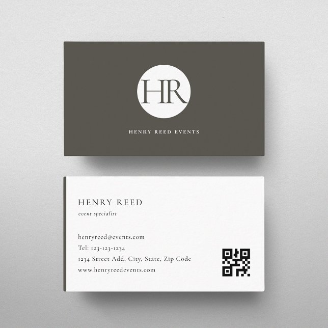 Classic Modern Dark Taupe Monogram QR code Business Card (Creator Uploaded)