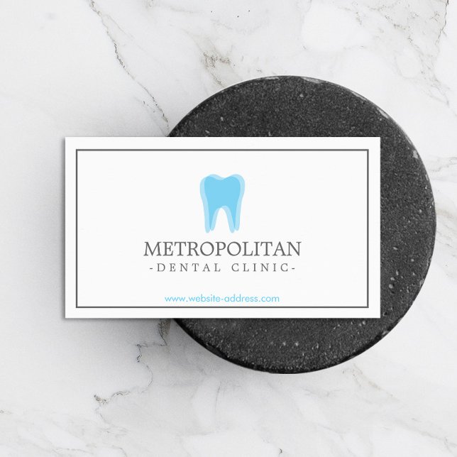Classic Modern Dentist Tooth Logo on White Business Card (Creator Uploaded)