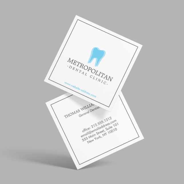 Classic Modern Dentist Tooth Logo on White Square Business Card (Creator Uploaded)