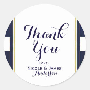 Classic Modern Elegant Blue & Gold Wedding Favour Round Sticker