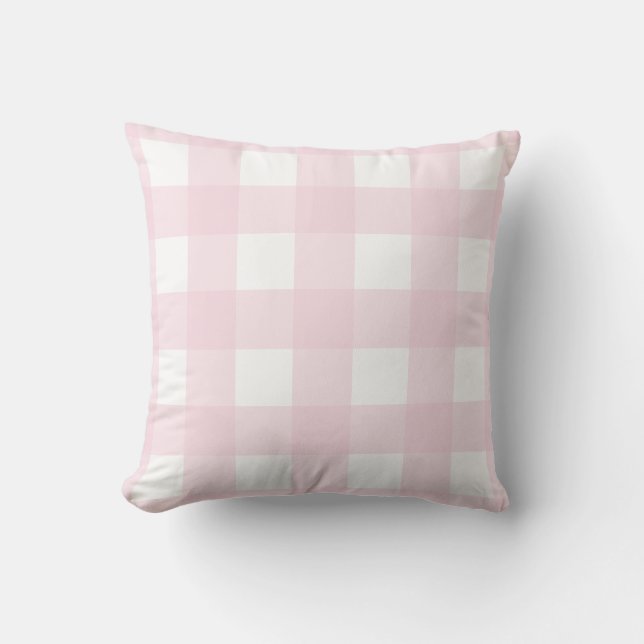 Classic Modern Farmhouse Soft Pink Buffalo Plaid Cushion (Front)