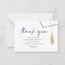 Classic Modern Grad Cap & Tassel Thank You Card
