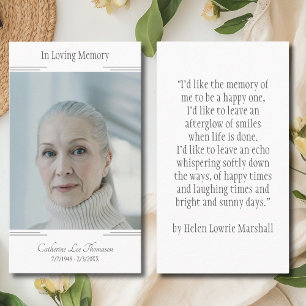 Classic Modern In Loving Memory Photo Prayer Card