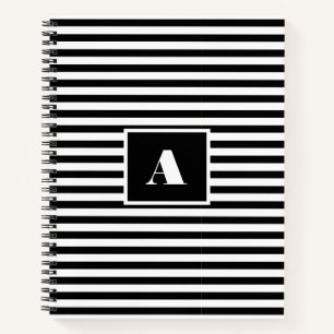 Classic Modern initials Black and White Striped Notebook