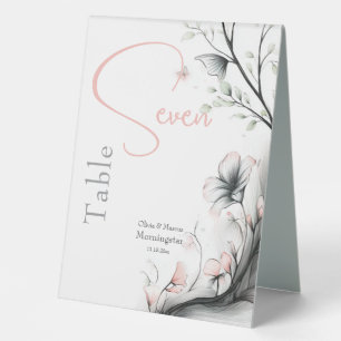 Classic Modern Ivory and Blush Floral Table Tent