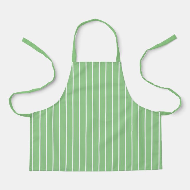 Classic Modern Light Green and Thin White Stripes Apron (Front)