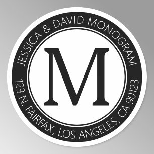 Classic Modern Look   Black & White Return Address Classic Round Sticker