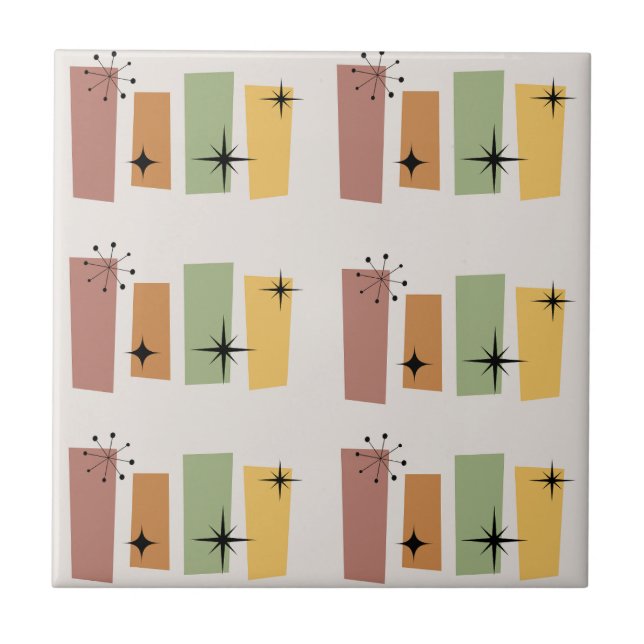 Classic modern midcentury 50s l Starburst Retro Ceramic Tile (Front)