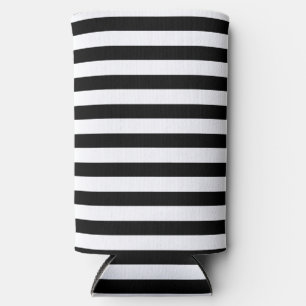 Classic Modern Minimal Black and White Striped Seltzer Can Cooler