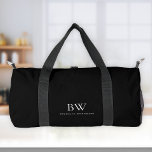 Classic Modern Minimal Black White Monogram  Duffle Bag<br><div class="desc">This stylish,  modern personalised duffel bag features a classic serif monogram and sans serif name in white on a black background.</div>