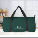 Classic Modern Minimal Dark Green White Monogram  Duffle Bag<br><div class="desc">This stylish,  modern personalised duffel bag features a classic serif monogram and sans serif name in white on a dark green background.</div>