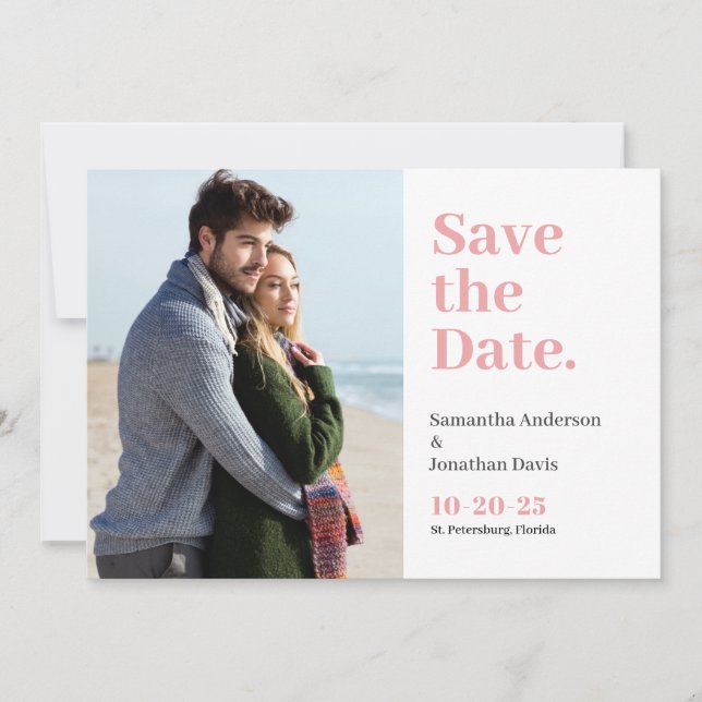 Classic Modern Minimal Soft Pink Typography Save The Date (Front)