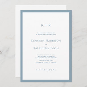 Classic Modern Monogram Slate Blue Border Invitation