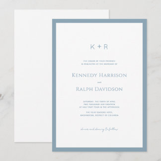 Classic Modern Monogram Slate Blue Border Invitation