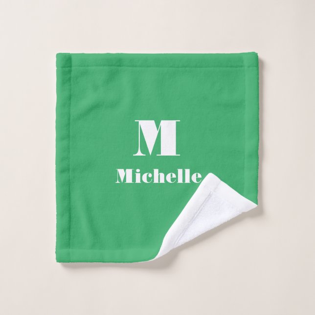 Classic Modern Name Initial Letter Solid Green Wash Cloth (Wash Cloth)