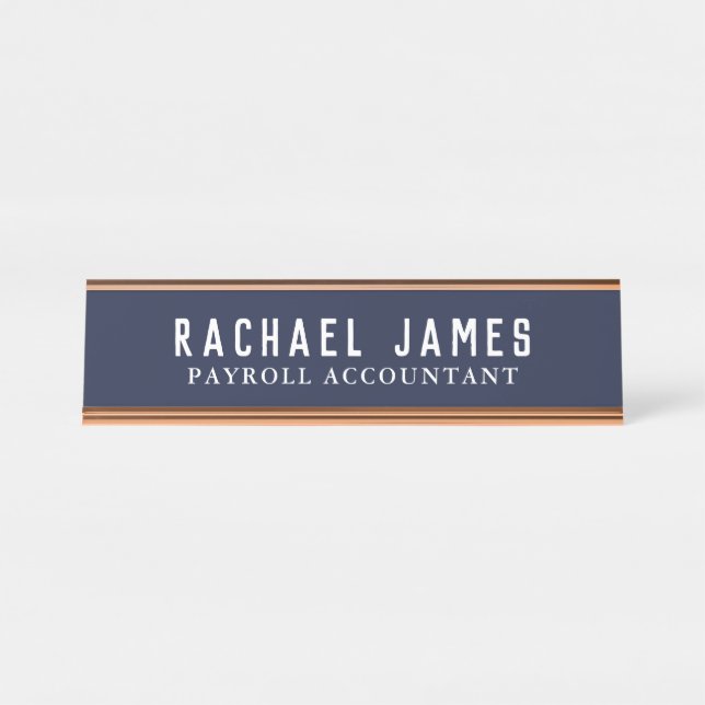 Classic Modern Navy and White Office Employee  Desk Name Plate (Front)