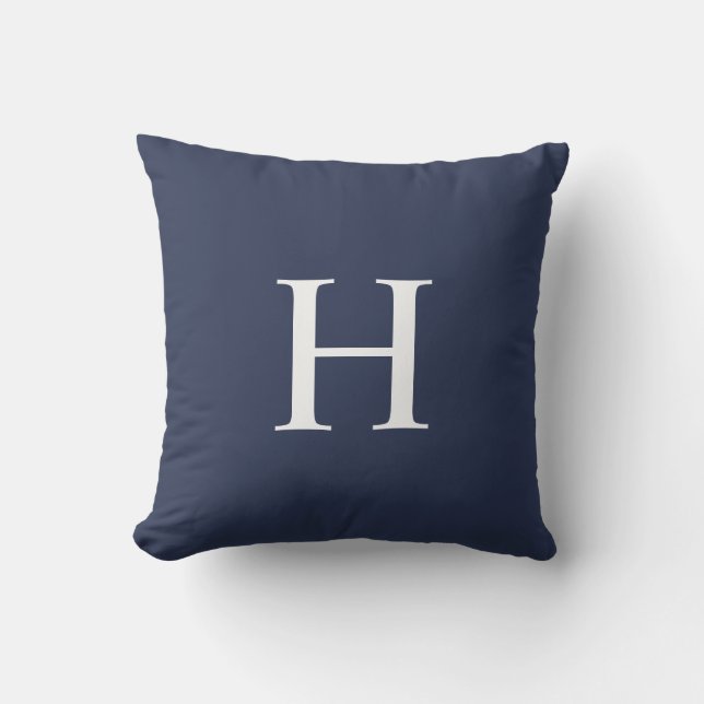 Classic Modern Navy Blue Monogram Cushion (Front)