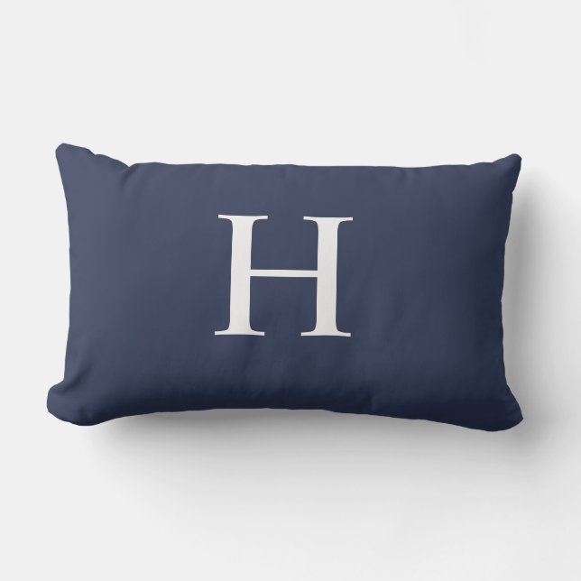 Classic Modern Navy Blue Monogram Lumbar Cushion (Front)