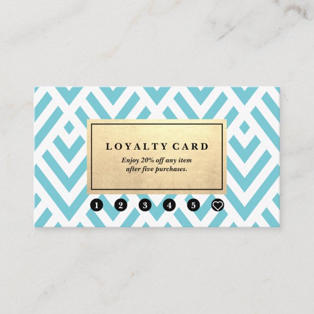 Classic Modern Pattern Gold Accent Blue Loyalty Business Card (Front)