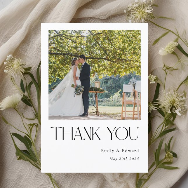 Classic Modern Photo Wedding Thank You Card (Creator Uploaded)