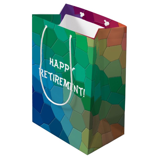 Classic Modern Rainbow Mosaic Pattern, Retirement Medium Gift Bag (Back Angled)
