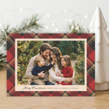 Classic Modern Red and Black Plaid Christmas Photo